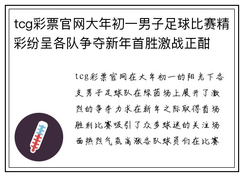 tcg彩票官网大年初一男子足球比赛精彩纷呈各队争夺新年首胜激战正酣