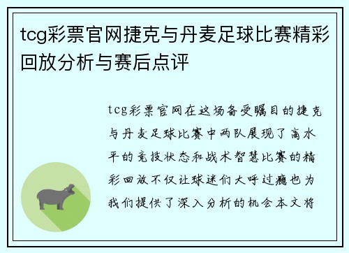 tcg彩票官网捷克与丹麦足球比赛精彩回放分析与赛后点评